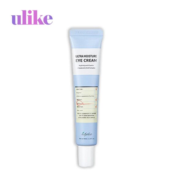 Esfolio Ultra Moisture Eye Cream (40ml) For Wrinkle & Dry Skin Anti-Wrinkle, Whitening Function Hyaluron Acid (၈)မျိုးပါဝင်သောကြောင့် မျက်လုံးတစ်ဝိုက် ပျက်စီးနေသောအသားအရေကို ပြန်လည်ပြုပြင်ပြီး အသားအရေကို တင်းရင်းစေပါသည်။ အသားအရေအတွင်းပိုင်း အနကရှိုင်းဆုံးနေရာအထိ အစိုဓာတ်ဖြည့်ဆည်းပေးပါသည်။ မိတ်ကပ်မလိမ်းခြယ်မီအဆင့်တွင် အသုံးပြုပေးရပါမည်။